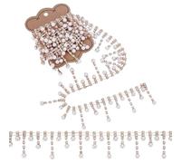 NBEADS 2 Yards Pearl Rhinestone Trim Chain, Rhinestone Cup Chains Sewing Beaded Trim Crystal Fringe Diamond Applique Ribbon for Wedding Veil Party Decoration Sewing Trims Cup Decoration, Golden