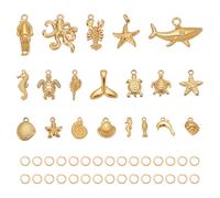 NBEADS 20 Pcs 20 Styles 18K Gold Plated Stainless Steel Mixed Bulk Charms, Ocean Theme Sea Animal Pendants Beach Charms with Jump Rings Storage Box for DIY Necklace Bracelet Jewelry Making