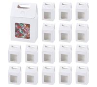 NBEADS 20 Pcs Kraft Paper Boxes with Window, Gift Boxes with Handle Cardboard Fold Gift Box Candy Treat Box Party Favor Box for Christmas Wedding Donuts Cookie Chocolate, White, 14x8x19cm