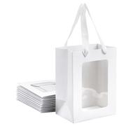 NBEADS 20 Pcs Kraft Paper Gift Bags with Clear Window, Paper Gift Tote with Handles Shopping Bags for Birthday Bridal Shower Festival Party, White, 20x15x10.3cm