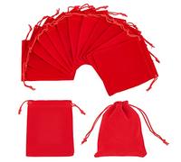 NBEADS 20 Pcs Velvet Drawstring Bags, 12x10cm Rectangle Necklace Earrings Jewelry Pouches Candy Sack Gift Storage Bags for Party Wedding Christmas Favors, Red