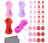 NBEADS 21.87Yards 4 Light Colors Knitting Rubber Cord, 4 Rolls Stitch Keeping Cords Knitting Barber Cord with 12 Pcs 2-Hole Plastic Cord Locks 20 Pcs Stitch Needle Clips for Knitting Projects