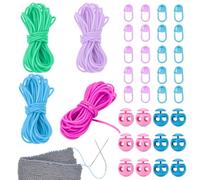 NBEADS 21.87Yards 4 Light Colors Stitch Keeping Cords, 4 Rolls Hollow Rubber Tubing Knitting Barber Cord with 12 Pcs 2-Hole Plastic Cord Locks 20 Pcs Stitch Needle Clips for Knitting Projects