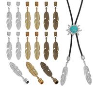 NBEADS 24 Pcs 3 Colors Bolo Tie Tips, Alloy Feather Bolo Tie Supplies Replacement Vintage Cord End Caps for DIY Crafts Clothes Decor Making, 7.7cm