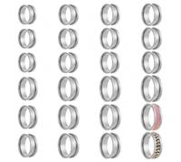 NBEADS 24 Pcs 8 Sizes Stainless Steel Grooved Ring Blanks, 8mm Wide Silver Inlay Blank Finger Rings 16.3-22.5mm Inner Diameter for DIY Jewelry Making, Stainless Steel Color