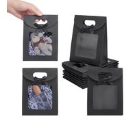 NBEADS 24 Pcs Black Kraft Paper Bags with Clear Window, Stand Up Gift Bag with Handles Small Gift Bag with Bowknot for Candy Cookies Packaging Wedding Christmas Party Store Retail