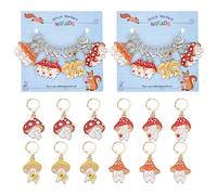 NBEADS 24 Pcs Mushroom Elf Stitch Markers, Alloy Enamel Crochet Stitch Marker Charms Removable Dangle Locking Stitch Marker for Knitting Weaving Sewing Accessories Quilting Jewelry Making