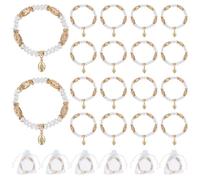 NBEADS 24 Pcs Rosary Bracelet Bulk with Mesh Bags, Crystal Beaded Stretch Rosary Bracelet Baptism Beads Bracelet with Tibetan Charms for Women Men Inspirational Faith Jewelry Gifts, Golden