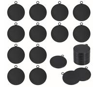 NBEADS 24 Pcs Stamping Blank Tag, Stainless Steel Coin Blanks Black Flat Round Metal Discs with 3mm Hole for DIY Jewelry Making Hand Stamping Laser Engraving, 34.5x29.5x2mm