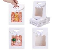 NBEADS 24 Pcs White Gift Bags with Window, 16×12×6.2cm Stand Up Bags with Handles and Bowknot for Candy, Cookies Packaging, Wedding, Christmas Party Store Retail