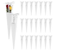 NBEADS 24 Sets Single Rose Flower Gift Cone Boxes, 30x5.5cm Triangle Bouquet Wrapping Sleeves with Ribbon for Wedding Mother's Day Graduation Floral Arrangement, White
