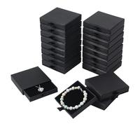 NBEADS 24Pcs Cardboard Jewelry Packaging Boxes, 8.1x7.6x1.8cm Square Jewelry Packaging Box with Lid and Sponge Inside for Ring Necklaces Bracelets Storage, Black