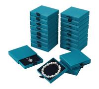 NBEADS 24Pcs Cardboard Jewelry Packaging Boxes, 8.1x7.6x1.8cm Square Jewelry Packaging Box with Lid and Sponge Inside for Ring Necklaces Bracelets Storage, Teal
