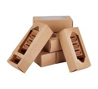 NBEADS 24Pcs Macaron Drawer Boxes, 15.5x6.5x5cm Pastry Cardboard Dessert Box With Window Cardboard Packaging Boxes Bakery Pastry Boxes for Biscuits Desserts Donut Cupcakes, Camel
