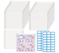 NBEADS 24Pcs Scrapbook Paper Storage, Plastic Sleeves with 24 Label Stickers Clear Paper Storage Bag with Lid for Scrapbook, Cardstock, Origami Paper, Cookie Stencil, 16.7x17.2cm