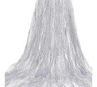 NBEADS 2m/2.19 Yards Sequin Fabric by The Yard, 1.72m/1.88 Yards Wide Sparkly Glitter Material Polyester Mesh Lace Fabric for Sewing Wedding Dress Tablecloth Party Decorative, Light Grey