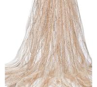 NBEADS 2m/2.19 Yards Sequin Fabric by The Yard, 1.72m/1.88 Yards Wide Sparkly Glitter Material Polyester Mesh Lace Fabric for Sewing Wedding Dress Tablecloth Party Decorative, Blanched Almond