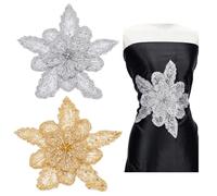 NBEADS 2PCS 2 Colors Handmade Rhinestones Appliques, Beaded Applique Sewing Beads Stones Trim Lace Patches for Wedding Dresses DIY Clothes, 270x300x13.5mm