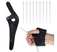 NBEADS 2Pcs 2 Styles Leather Adjustable Sewing Palm Rest, Leather Palm Thimble with 10 Pcs 10cm Sail Needles for Sailmakers Sailors Hand DIY Sewing Quilting Embroidery Repair Tool