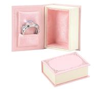 NBEADS 2Pcs Book Shaped Ring Box, Paper Vintage Engagement Velvet Ring Box with Hinged Lid Jewelry Gift Boxes for Proposal Engagement Wedding, 5.65x4.25x2.15cm, Pink