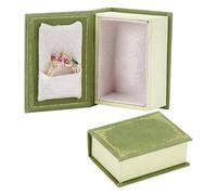 NBEADS 2Pcs Book Shaped Ring Box, Velvet Vintage Engagement Ring Box with Hinged Lid Jewelry Gift Boxes for Proposal Engagement Wedding, 5.65x4.25x2.15cm, Dark Sea Green