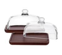 NBEADS 2Pcs Cake Stand with Dome Lid, Mini Cake Plate with Lid Cake Glass Dome with Base for Cheese Kitchen Baking Gifts, Rectangular, 12×17.6×10cm