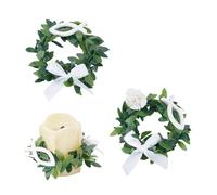 NBEADS 2Pcs Candle Rings, Artificial Leaf Candle Rings Candle Leaves Wreath Candle Drip Protectors for Pillars Boho Wreath Pillar Candleholders for Wedding Party Table Decoration, Sea Green