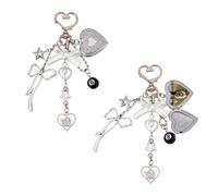 NBEADS 2Pcs Cute Heart Locket Keychain, Photo KeyChain ABS Plastic Imitation Pearl Acrylic Alloy Pendant Heart Bowknot Charms with Alloy Swivel Clasps for Bags Car Keys and Gift Decoration