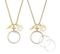 NBEADS 2Pcs Pet Fur Jewelry Keepsake Necklace, Pet Ashes Memorial Keepsake Urn Flat Round Locket Pendant Necklace with Glass Cabochons for Dog Cat Portrait Memorial Jewelry Gift, Golden