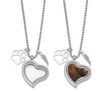 NBEADS 2Pcs Pet Fur Jewelry Keepsake Necklace, Stainless Steel Crystal Rhinestone Pet Ashes Memorial Keepsake Urn Pendant Necklace with Wing Paw for Dog Cat Name Photo Memorial Jewelry Gift, Platinum