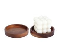 NBEADS 2Pcs Wood Candle Tray, 10cm Acacia Coasters for Candles Flat Round Natural Wood Plant Trays for Home Farmhouse Dining Table Centerpiece Kitchen Accessories Bar Decorative, Coconut Brown
