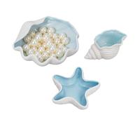 NBEADS 3 Pcs 3 Styles Ceramic Conch Shell Jewelry Dish Tray, Ocean-themed Jewelry Plate Starfish Trinket Holder Dish for Rings Necklaces Bracelet Earring Keys Watch Small Item Room Beach Decor