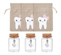 NBEADS 3 Pcs 5.5cm Tooth Storage Glass Bottles, Glass Bottles with Cork First Tooth Glass Keepsake with 3 Pcs Alloy Charms and Pink Fairy Tooth Bags for Keeping Memory