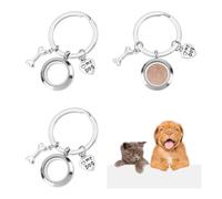 NBEADS 3 Pcs Dog Hair Keepsake Keychain, Locket Pendant Keychains with Bone & Heart Charm Pet Fur Memorial Keychain for Bag or Key