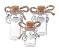 NBEADS 3 Pcs Pet Hair Memorial Bottle, 3 Sizes Transparent Glass Empty Bottles Waterproof Glass Keepsake with Alloy Paw Print Heart Feather Charms and Cork Stopper for Dogs Cats Memory Sympathy Gift