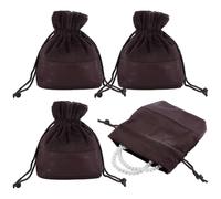 NBEADS 3 Pcs Velvet Leather Drawstring Storage Bags, 11x11.7cm Imitation Leather Gift Bags for Jewelry Rings Earrings Wedding Party Favors, Coffee