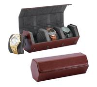 NBEADS 3 Slot Hexagonal Travel Watch Case, 9.5x22.6cm Watch Roll Leather Watch Organizer Case Protective Holder for Watches Jewelry Stroage Travel Accessories, Coconut Brown