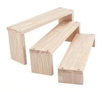 NBEADS 3-Tier Wood Display Risers, Wooden Tiered Riser Display Stands Perfume Organizer Stand for Cupcakes, Jewelry, Craft Displays Tabletop Exhibits, Blanched Almond