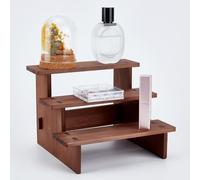 NBEADS 3-Tier Wooden Display Riser Shelf, 20x18x14.2cm Camel Tabletop Small Food Stand Risers Display Makeup Step Perfume Organizer for Fragrance Cosmetics Figure Collection