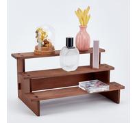 NBEADS 3-Tier Wooden Display Riser Shelf, 29.6x17.9x14.2cm Camel Tabletop Small Food Stand Risers Display Makeup Step Perfume Organizer for Fragrance Cosmetics Figure Collection