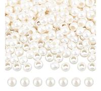 NBEADS 300pcs Plastic European Pearl Beads, Creamy White Big Hole Plastic Imitation Pearl Round Faux Pearls Loose Rondelle Spacer European Beads for DIY Dreamcatcher Jewelry Making, Hole: 5.8 mm