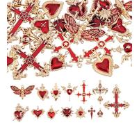 NBEADS 30Pcs 14 Styles Gothic Charms, Cross Butterfly Sacred Heart Skull Pendants Goth Halloween Charms for Jewelry Pendants Making DIY Craft Supplies