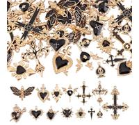 NBEADS 30Pcs 14 Styles Gothic Charms, Cross Butterfly Sacred Heart Skull Pendants Goth Halloween Charms for Jewelry Pendants Making DIY Craft Supplies, Golden and Black