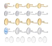 NBEADS 32 Pcs Stainless Steel Ring Blanks, 8x10mm/14x10mm Oval Bezel Tray Adjustable Open Cuff Ring Base Cabochon Settings with Glass Cabochon for DIY Jewelry Making, Gold & Stainless Steel Color