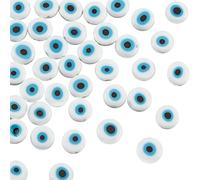 NBEADS 38 Pcs White Glass Evil Eye Beads - 1 Strand Handmade 10mm Flat Round Lampwork Charms for Jewelry