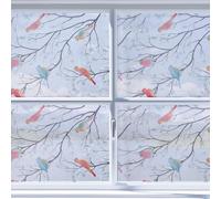 NBEADS 3m Stained Glass Window Film, 45cm Static Cling Privacy Decorative UV Block Colorful Bird and Branch Prints No Glue Removable for Bathroom Kitchen Door, Colorful
