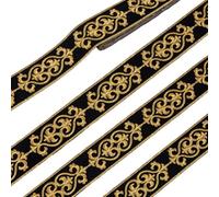NBEADS 4.16 Yards/3.8m Floral Trim Jacquard Ribbon, 45mm Black Gold Hot Adhesive Floral Trim Iron on Sew on Embroidery Woven Ribbon for Sewing Clothing Home Decor Wedding Bag Straps