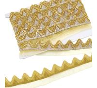 NBEADS 4.57m Metallic Lace Trim, 4.1cm Wave Rhinestone Bead Ribbon Gold Lace Ribbon Beaded Gimp Lace Ribbon for Wedding Dresses Embellishment Decoration Clothes