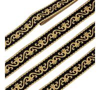 NBEADS 4.92 Yards/4.5m Floral Trim Jacquard Ribbon, 49mm Black Gold Hot Adhesive Floral Trim Iron on Sew on Embroidery Woven Ribbon for Sewing Clothing Home Decor Wedding Bag Straps