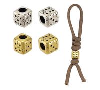 NBEADS 4 Pcs 2 Colors Lanyard Bead, Dice Brass Bead EDC Charm Large Hole Dice Cord Beads for EDC Pendant Bracelet Zipper Pull Jewelry Making